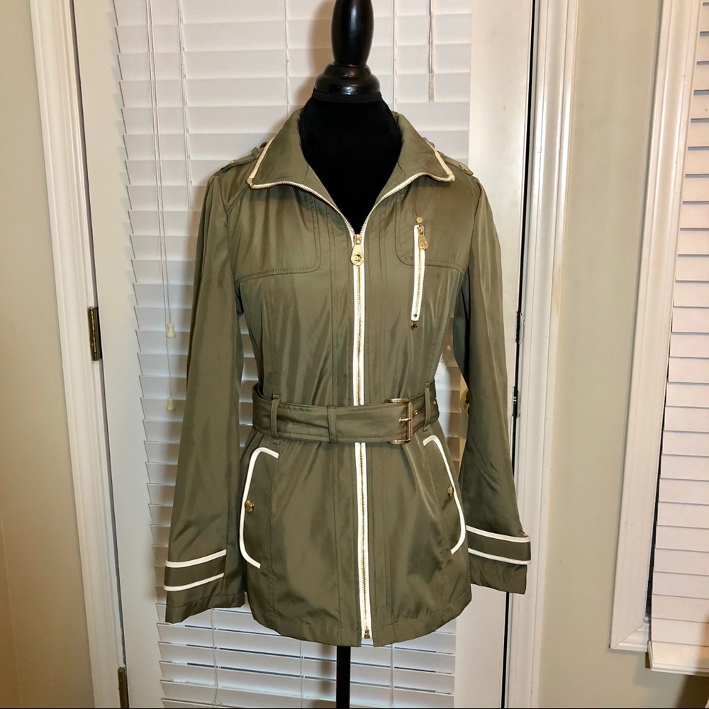 Michael Kors Hooded Zip Front Raincoat Anorak
